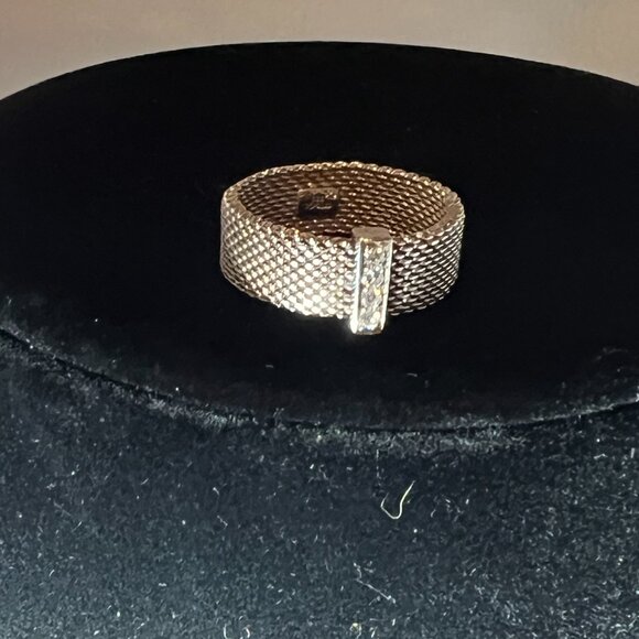 Tiffany & Co Somerset 4 Diamond Ring Mesh Weave in Sterling Silver *RETIRED* - Picture 5 of 10